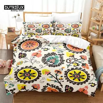 Beautiful Flowers Bedding Set, Flower Duvet Cover Set, 3D Bedding, Digital Printing, Queen Size, Fashion Design 155x215cm 3pcs
