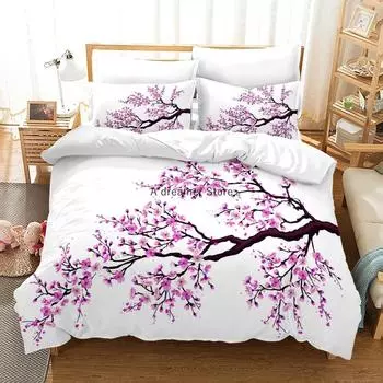Beautiful Flowers Comforter Bedding Set Plum Bossom Duvet Quilt Cover Set For Adults Women Bed Linen And Pillowcase King Size 70x133cm 2pcs