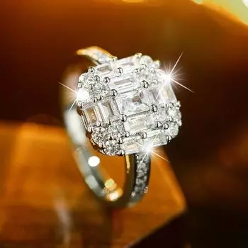 Красивое кольцо с посеребренным цирконием, креативный блестящий циркон для женщин, высококачественные блестящие ювелирные изделия класса ААА, подарок на годовщину 6 белый