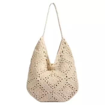 Beautiful Girl Hand-Woven Bag Artistic Mori look Large Capacity Shoulder Underarm Bag Fashion Casual Seaside Beach Bag Beige White