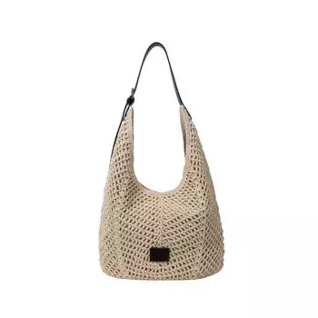 Beautiful Girl Large Capacity Cut Out Knitted Bags Female 2025 New Arrival Summer Seaside Beach Weaving Tote Messenger Bag Light beige