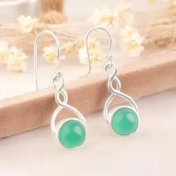 Beautiful Green Onyx Cab Gemstone 925 Solid Sterling Silver Dangle Earring 1.68 CE-15-30
