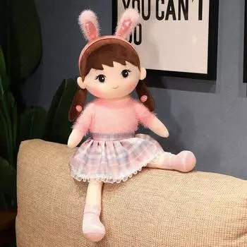 Красивая счастливая кукла-девочка, мягкая игрушка, имитация кроличьих ушей, милая игрушка, плюшевая подушка в виде животного, подарок на день рождения для детей 55cm розовый