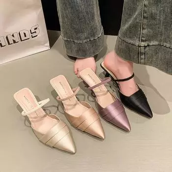 Beautiful high heels women s 2025 spring new high-end pointed temperament sandals with skirt mouth French toe slippers 35 шампанского