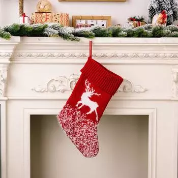 Beautiful Knitted Red Christmas Stockings With Festive Snowflakes For Gift Kids Reindeer Christmas Sock