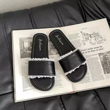 Beautiful lace edge slippers women s summer new wear beach sandals non-slip home slippers 35