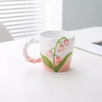 Beautiful Lily of The Valley Ceramic Mug Cup Water Cup Household Exquisite and Elegant Coffee Cup Tea Cup Gift Gifts 301-400ml
