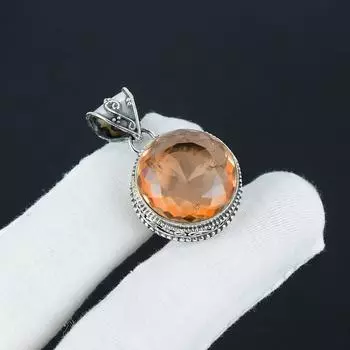 Красивый кулон из морганита в оправе из серебра 925 пробы - Ручная работа, овальный дизайн, украшение для повседневной носки, для вечеринки, подарок 1.77 оранжевый