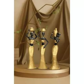 Beautiful New Golden & Black African Women for Home Decor (Pack of 3, Golden & Black)