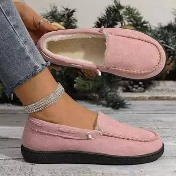 Beautiful New Lofu Shoes Casual Winter Women s Indoor Fluffy Warm Boots Outdoor Non-slip Flat Shoes 36 розовый