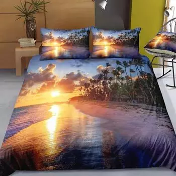 Beautiful ocean Bedding Set 3D Digital Printing Beach Coconut Grove duvet cover set Summer Bedroom Quilt Cover Pillowcase US Twin(172x218cm)