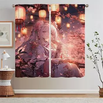 Beautiful Old Style Animation Gir Cheap Things With Free Shipping for Home Interior Curtains for Bedroom Window Sheer Curtains W50xH70cmx2pcs-CL