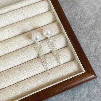 Beautiful Pearl Tassel Silver Needle Stud Earrings Women s Light Luxury High-Grade Elegant Earrings Square round Face Engagement Earrings 12mm Pearl tassel stud earrings (Silver Needle)