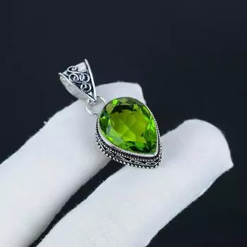 Beautiful Peridot Gemstone Silver Pendant in 925 Sterling Silver - Handmade Pear Design, Everyday Wear Jewelry Wadding Gift 1.77 зелёный