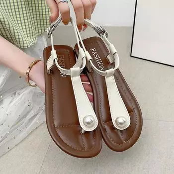 Beautiful pinch sandals women s new spring and summer wear with skirt beach round head drag versatile sandals 35