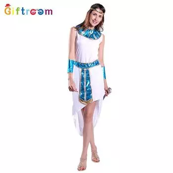 Beautiful Polyester White Dress With Blue Waist For Adult Women In Stage Performances