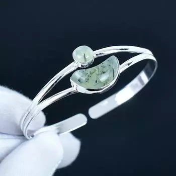 Beautiful Prehnite Gemstone Handmade Cuff Bangle 925 Sterling Silver Cuff Bangle, Prehnite Bracelet For Wife , Unisex Bangle, Gift 7 зелёный