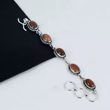 Beautiful Red Sunstone Gemstone Handmade 925 Sterling Silver Bracelet, Rose Quartz Bracelet For Wife , Unisex Bracelet Birthday Gift For Her 8 красный