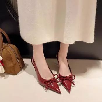 Beautiful sandals women s 2025 spring and summer new temperament bow back empty light mouth single shoes pointed high heels nude 34 абрикосовый