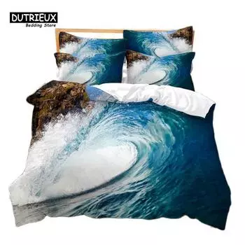 Beautiful Scenery Bedding Set, Wave 3Pcs Duvet Cover Set, Soft Comfortable Breathable Duvet Cover, For Bedroom Guest Room Decor EU single(135x200cm)