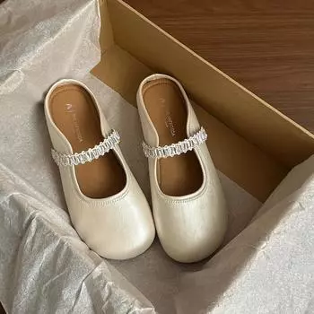 Beautiful silver flat-bottomed bag head half slippers women s summer wear new one-pedal Mary Jane single shoes cool slippers 35