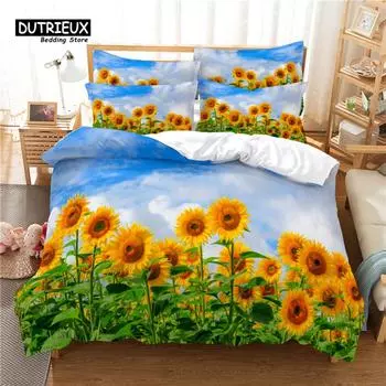 Beautiful SunFlower Bedding Set, 3Pcs Duvet Cover Set, Soft Comfortable Breathable Duvet Cover, For Bedroom Guest Room Decor EU single(135x200cm)