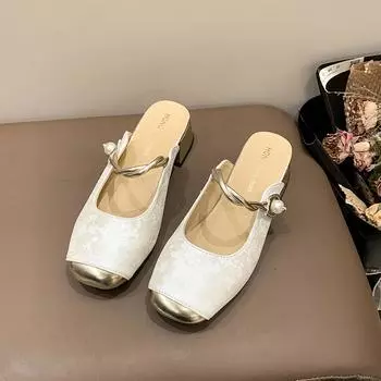 Beautiful Xiaoxiangfeng Baotou High Heel Slippers Women s Summer External Wear National Style New Chinese Pearl Thick Heel with Skirt Slippers 33