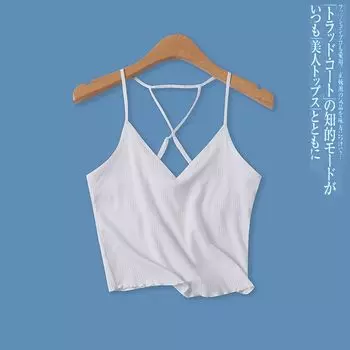 Beauty Back Sling Summer New Foreign Trade Women clothes Sexy Navel Stretch Slimming Wooden Ear Base Vest 14910 White M