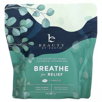 Beauty By Earth, смягчающее средство Breathe для паровой бани, эвкалипт и мята, 7 таблеток