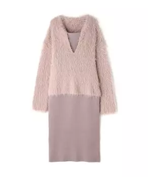 Beauty Casual Dress Feather Knit Set Cami Dress Pink Greige [Natural Basics] Women s