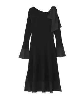 Beauty Casual Dress Shoulder Ribbon Knit Dress Black [Natural Basic] Women s чёрный