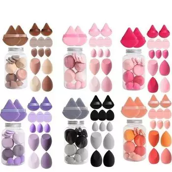 Beauty Egg Set Mini Треугольный пальчиковый пудреница Flocked Рассыпчатая пудра Воздушный кушон Макияж Яйцо Спонж Темпера Макияж Яйцо 14pcs коричневый