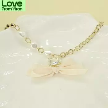Beauty Lovely Imitation Pearl Square Crystal Big Bowknot Pendant Necklace For Women Sweet Style Fashion Sales Jewelry Gifts 40cm