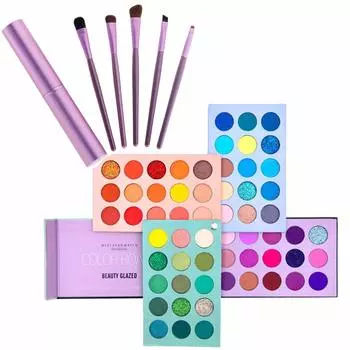 Beauty Makeup 60 цветов Палитра теней для век 5 шт. Кисти для макияжа 4 в 1 Доска Высокопигментированные блестящие матовые тени для век вращающиеся перламутровые обнаженные