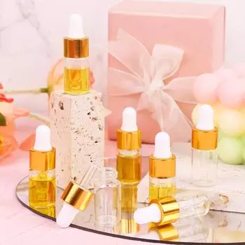 Beautywen 50 шт. Мини флакон-капельница для эфирного масла 3 мл прозрачный стеклянный флакон-капельница с золотым покрытием кольца