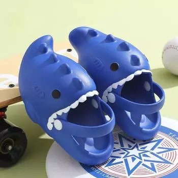 Bebealy/летние детские тапочки с изображением акулы, милые тапочки с изображением акулы для мальчиков и девочек, уличные нескользящие детские тапочки, шлепанцы с мягкой подошвой в виде акулы 24-25 синий