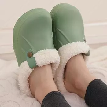 Bebealy, модные женские сабо, меховые тапочки, мужские садовые сабо на флисовой подкладке, новая мужская садовая обувь, уличная противоскользящая непромокаемая обувь 37-38(9-9.2 inch) темно-синий