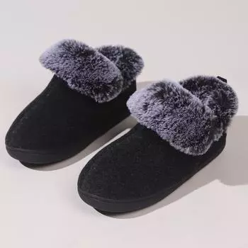 Bebealy мужские плюшевые меховые тапочки для дома пушистые меховые домашние мужские тапочки для улицы теплые закрытые мягкие нескользящие пушистые зимние мужские туфли 42-43 чёрный