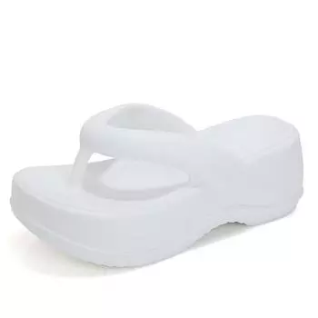 Bebealy Новые женские тапочки на платформе Женские шлепанцы Летние женские каблуки Модные мягкие пляжные шлепанцы для ванной комнаты Тапочки на плоской подошве 35-36