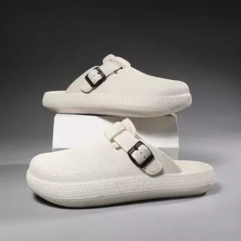 Bebealy Sandals for Men and Women Closed-toe Outdoor Beach Slippers Summer Fashion EVA Slide Indoor Breathable Non-slip Slippers 38-39 бежевый