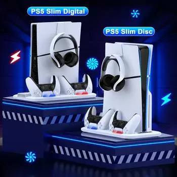 BEBONCOOL S4000 для PS5 Slim Disc/Digital Dual Fast Charger Cooling Stand Вертикальная охлаждающая станция для PlayStation 5
