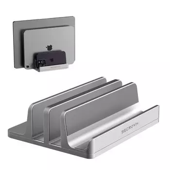 BECROWM Модернизированная вертикальная подставка для ноутбука Вертикальная подставка Подставка-раскладушка из алюминиевого сплава Вмещает 3 Подставка для ноутбука Регулируемая ширина держателя Вертикальная подставка для