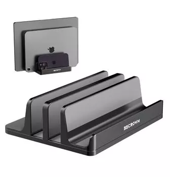 BECROWM Upgraded Vertical Laptop Stand Vertical Stand Aluminum Alloy Clamshell Stand Holds 3 Laptop Stand Adjustable Width Holder Vertical Stand for