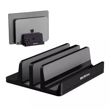 BECROWM Upgraded Vertical Laptop Stand Vertical Stand Aluminum Alloy Clamshell Stand Holds 3 Laptop Stand Adjustable Width Holder Vertical Stand for