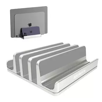 BECROWM Vertical Laptop Holds 5 Adjustable Aluminum Alloy Clamshell Stand for MacBook Microsoft Surface Stand, Computers, Width, Pro/Air, (Silver)