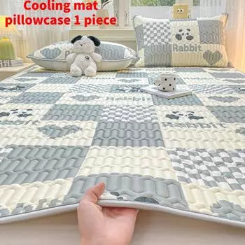 Bed Mat Summer Set Printed Breathable Fabric Soft Pillowcases Children Adults Style A,120x200cm