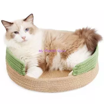 Bed Pet Bed Warm Basket Soft Indoor Cotton Rope Woven Bed for cats Kittens Puppies Durable for Small Animals Round Bed