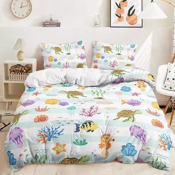 Bed Three-Piece Animal Illustration Children S Room Kit Quilt Cover Two-Piece Bedroom 135 * 200 (two-piece set) 90g