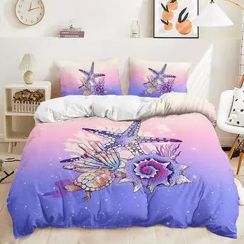 Bed Three-Piece Aquatic Animal Marine Quilt Cover 3D Digital Printing Kit 135 * 200 (two-piece set) 90g