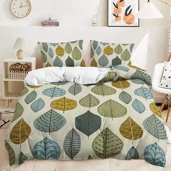Bed Three-Piece Fallen Leaves Autumn Maple Leaf Quilt Cover 3D Digital Printing Kit 135 * 200 (two-piece set) 90g